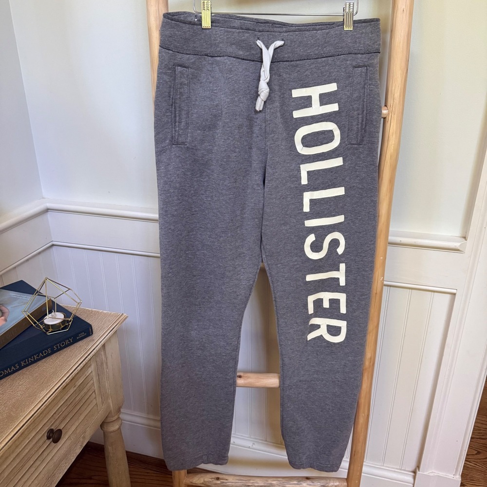 Hollister Y2K Mens Logo Fleece Jogger Sweatpants Heather Gray Medium Drawstring